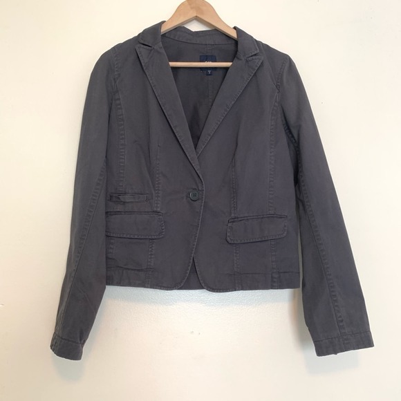 Gap Grey Washed Twill One Button Blazer Jacket Women's Size  6 - Picture 3 of 7